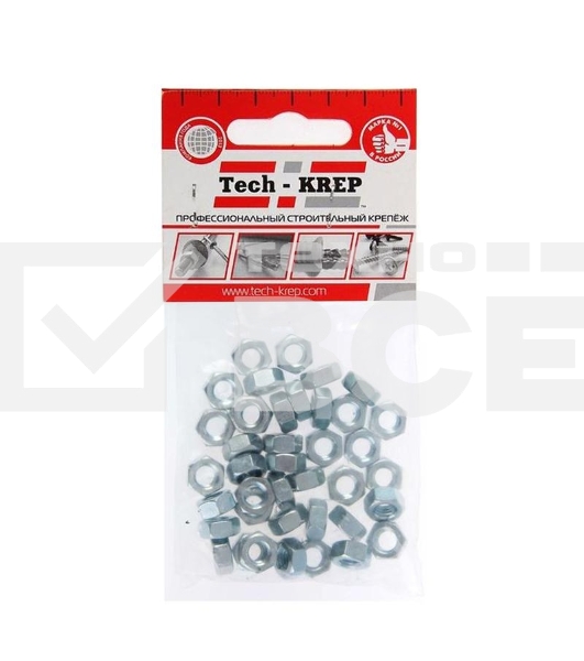 Гайка шестигранная М6 цинк. DIN 934 (уп.40шт) пакет Tech-Krep 103025