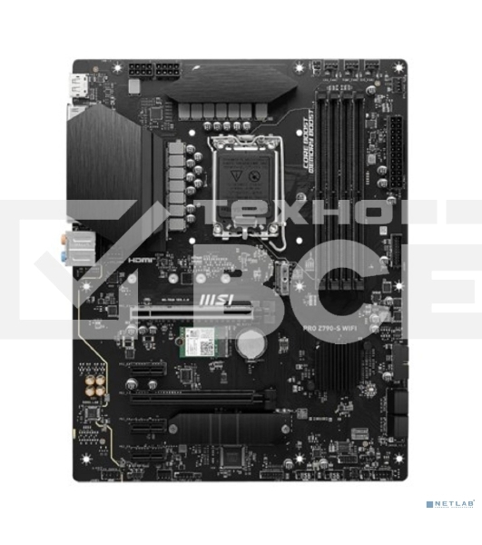 Материнская плата MSI PRO Z790-S WIFI, LGA 1700, ATX, 4xDDR5, 1xPCIe 5.0 x16, 4xM.2, 4xSATA, 1xHDMI, 1xDP, 2.5 Gigabit Ethernet, 7.1 аудио
