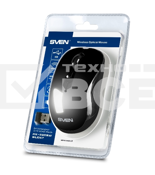 Мышь беспроводная SVEN RX-560SW черный, 1600 dpi, радиоканал, USB, кнопки - 6