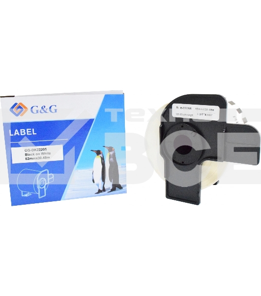 Картридж ленточный G&G GG-DK22205 черный на белом 62x30.48 для Brother P-touch QL-500, QL-550, QL-700, QL-800