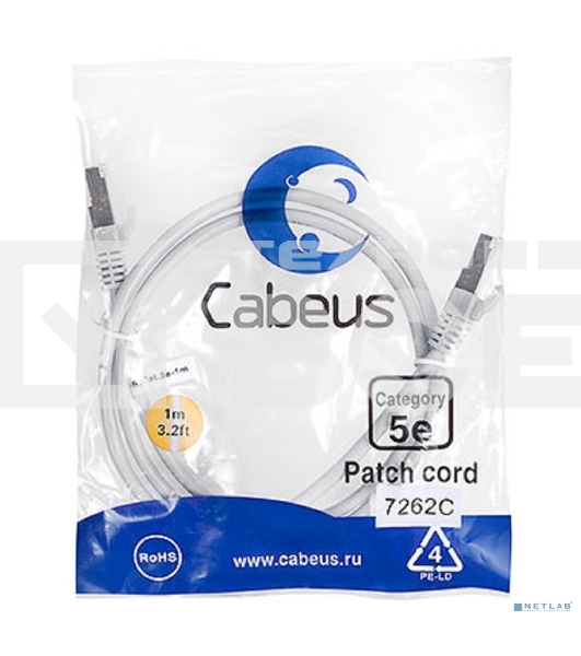Шнур комм. Cabeus, Cat.5e, экр., F/UTP, RJ45/RJ45, PVC, AWG24, 1м, серый
