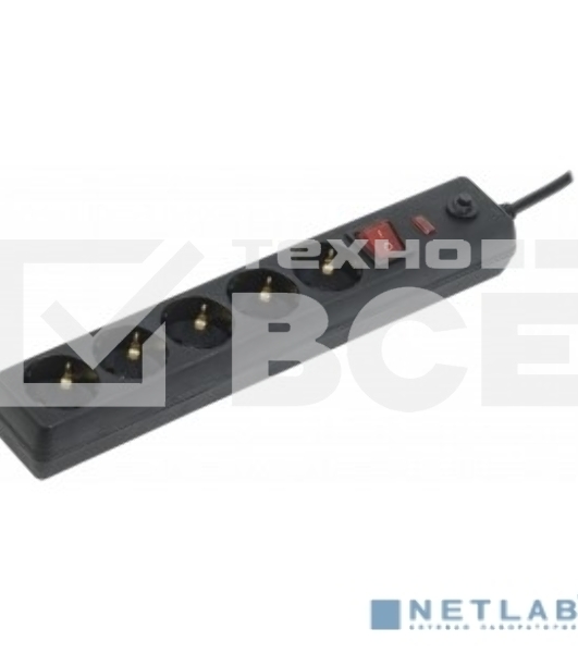 Сетевой фильтр IEK WFP10-16-05-03-ZK-K02 СФ-05К-выкл. 16А 5 мест 3 м 3х1 мм2 черный