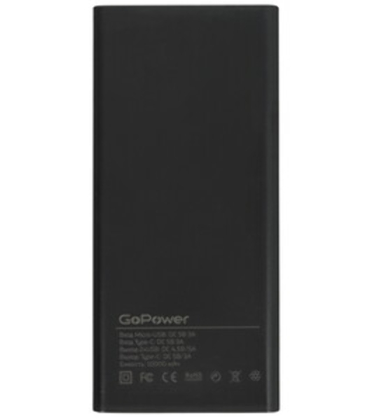 Портативный аккумулятор GoPower PB03-10 10000mAh 3.0A 22.5W 2USB/Type-C черный (1/50)