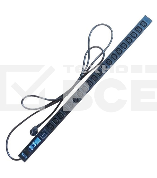 Вертикальный блок розеток, 20xC13, 250V, 16A, шнур 3 метра, вилка Schuko