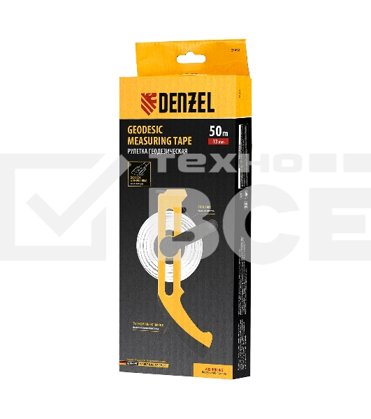 Рулетка геодезическая Denzel 50 м х 13 мм, открытый корпус, металлическая лента