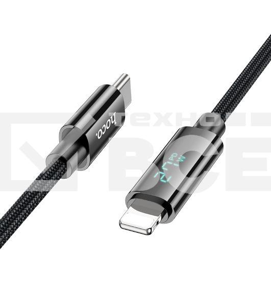 Кабель USB2.0 Hoco Type-C/Lightning, 2.4А, с дисплеем, U125, 1.2м, черный, коробка