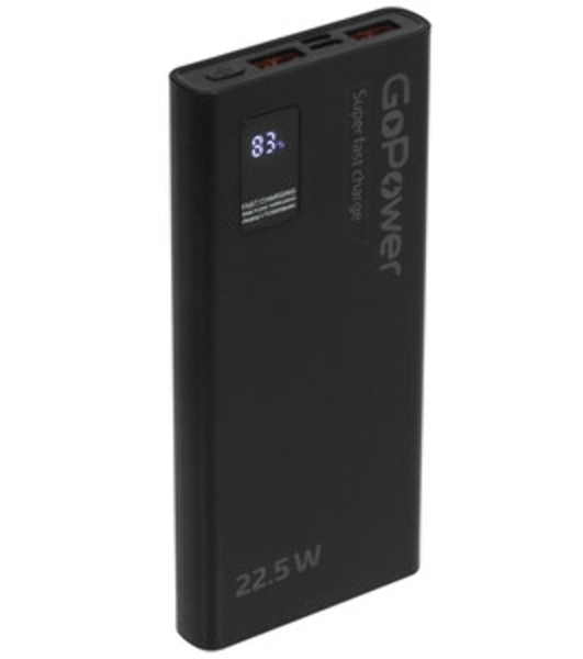 Портативный аккумулятор GoPower PB03-10 10000mAh 3.0A 22.5W 2USB/Type-C черный (1/50)