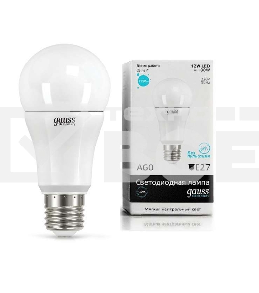 Светодиодная лампа GAUSS 23222 LED Elementary A60 12W E27 1150lm 4100K 1/10/50 0