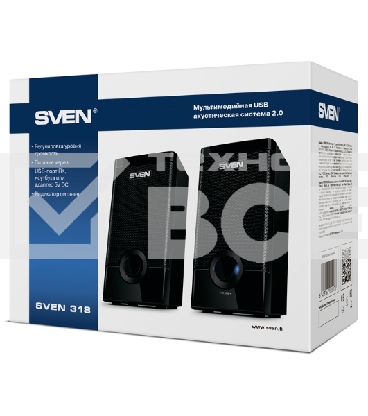 Колонки Sven 318 черный {USB-порт ПК, ноутбука или адаптер 5V DC}