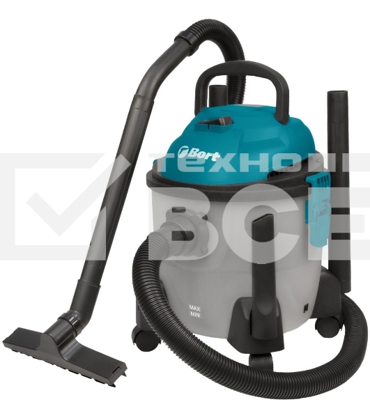 Строительный пылесос Bort BSS-1215-Aqua (93410891) серый, 250/1250 Вт, уборка сухая/влажная, пылесборник контейнер, 15 л
