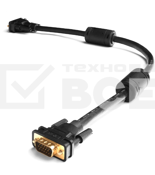 Кабель Greenconnect SVGA 7.0м чёрный, позолоченные контакты, ферритовые кольца, OD8.0mm. 15M / 15M Premium GCR-VM2VM2-7.0m, 28/28 AWG, двойной экран