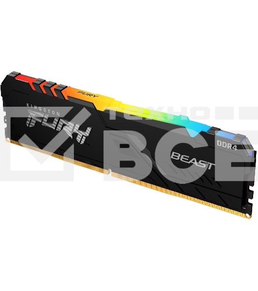 Оперативная память Kingston Fury Beast, DDR4, 16GB (1x16GB), 3200MHz, CL16, с радиатором, RGB, чёрный