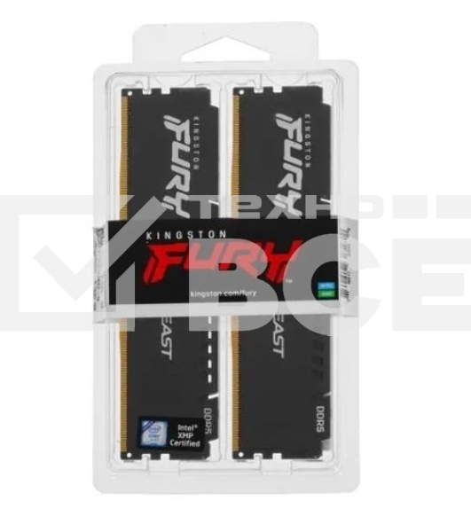 Оперативная память Kingston Fury Beast, DDR5, 32GB (2x16GB), 5600MHz, CL36, с радиаторами, черный