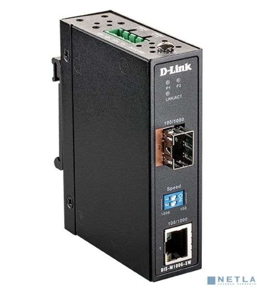 Промышленный медиаконвертер D-Link DIS-M100G-SW/A1A с 1 портом 100/1000Base-T и 1 портом 100/1000Base-X SFP