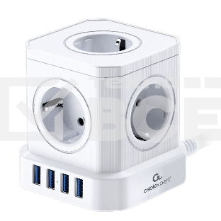 Сетевой фильтр Cablexpert Tower 5р, TWR-5-U4-W-3, 10А, 4хUSB, 3.1А, 3м, ур.защиты 4+, белый, коробка