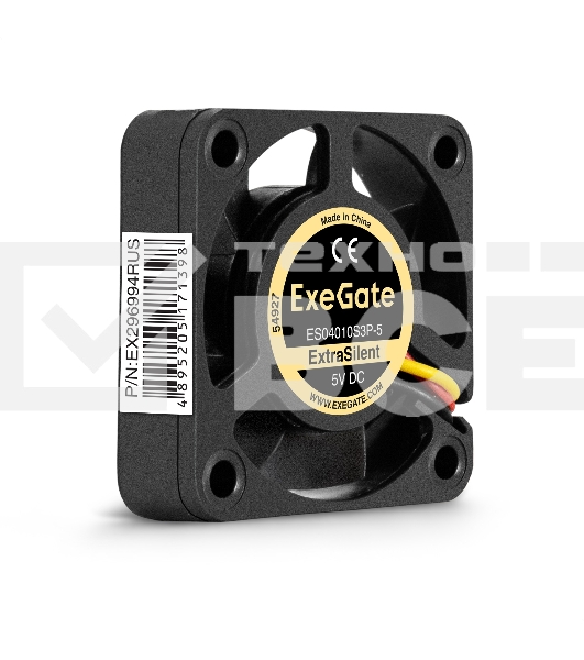 Вентилятор для корпуса ExeGate ExtraSilent ES04010S3P-5 черный, 40 мм, 4500 об/мин, 22 дБ, 3 pin