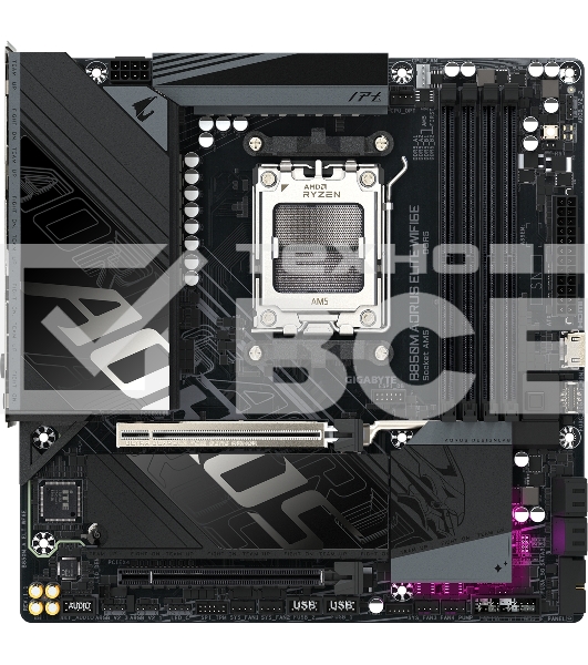 Материнская плата Gigabyte B850M AORUS ELITE WIFI6E, AM5, AMD B850, 4xDDR5, 4xSATA, 2xM.2, 1xPCIe 5.0 x16, 1xPCIe 3.0 x4, 1xDP (v1.4), 1x2.5Gb LAN, Wi-Fi 6E, Bluetooth 5.3, 2xUSB-C 10Gbps, 2xUSB-A 10Gbps, 5xUSB-A 5Gbps, 4xUSB-A 2.0, S/PDIF, 2x3.5 мм, 7.1, mATX