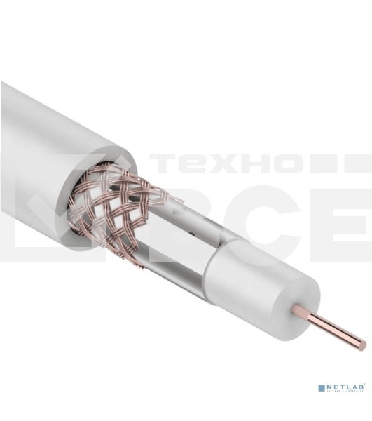 Кабель коаксиальный Rexant RG-59U+Cu, 75 Ом, Cu/Al/Cu, 64%, бухта 100 м, белый