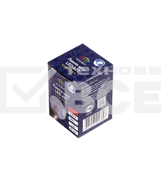 Лампа шар e27 6 LED  Ø45мм - красная, прозрачная колба, эффект лампы накаливания