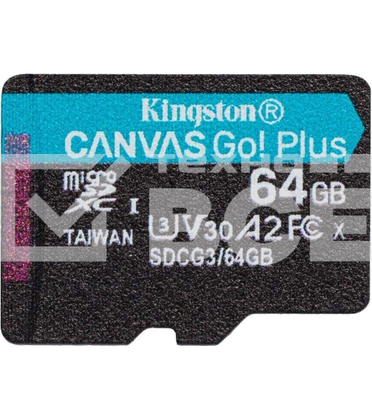 Флеш карта Kingston 64GB microSDXC Canvas Go Plus 170R A2 U3 V30 Single Pack w/o ADP EAN: 740617301175