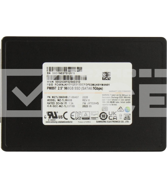 Накопитель SSD Samsung PM897, 960Gb, SATA III, 2.5', R/W 560/530
