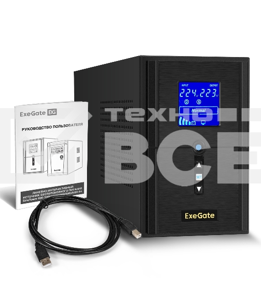 Источник бесперебойного питания ExeGate SineTower SN-1500.LCD.AVR.2SH.1C13.USB 1500VA/1200W, чистая синусоида, LCD дисплей, AVR, 2*Schuko+1*C13, USB, линейно-интерактивный, черный