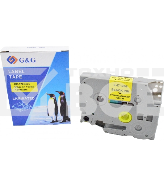Картридж ленточный G&G GG-TZES631 черный на желтом 12x8 для Brother 1010/1260VP/1830VP/9700PC
