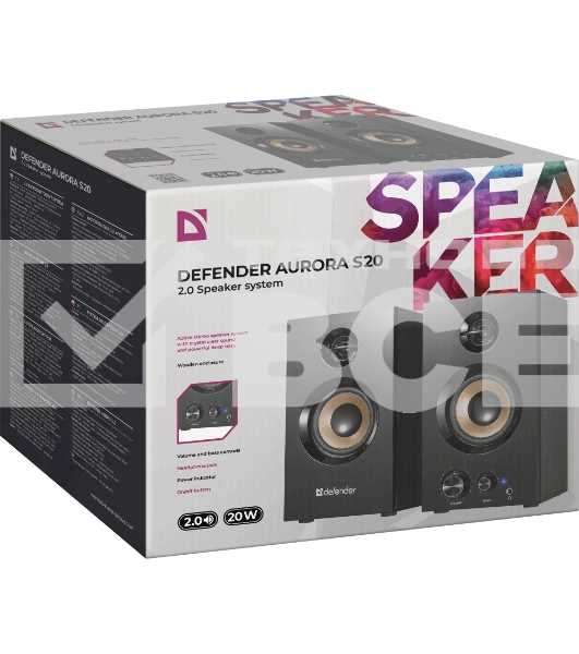 Колонки Defender AURORA S20 { 2x10 Вт RMS,20-20000 Гц, разъём для наушников }
