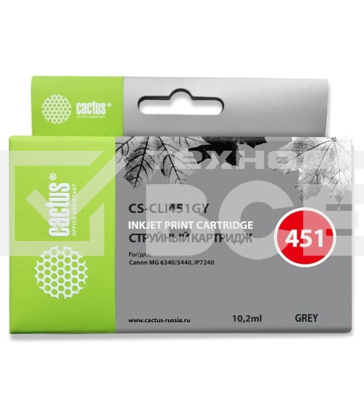 Картридж струйный Cactus CS-CLI451GY серый (10.2 мл) для Canon MG 6340/5440/IP7240