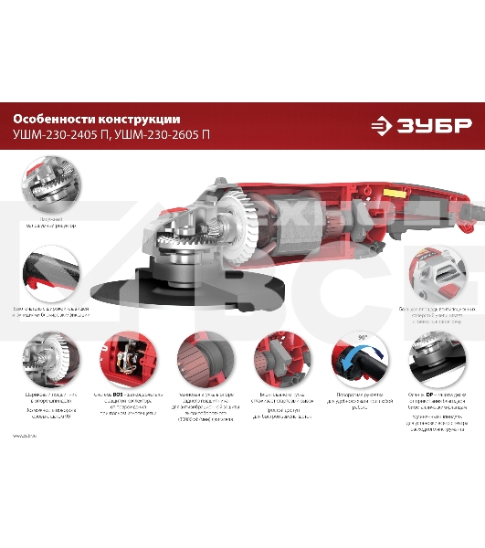 Угловая шлифовальная машина Зубр 230 мм, 2600 Вт.