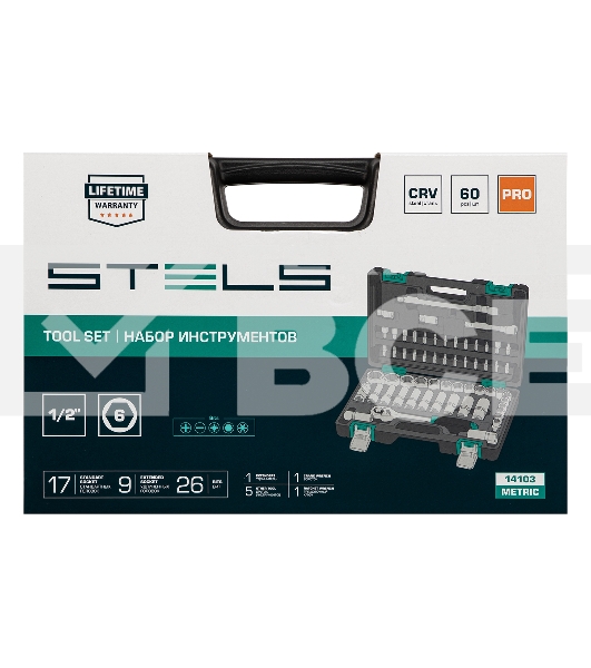 Набор инструментов Stels 14103 1/2'' CrV пластиковый кейс 60  предм.