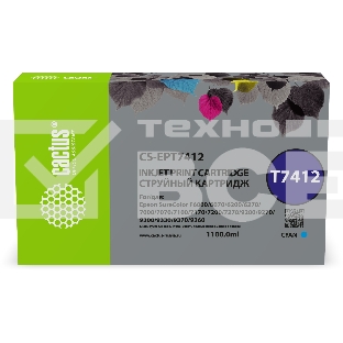 Картридж струйный Cactus CS-EPT7412 (T7412) голубой (1100 мл) для Epson SureColor SC-F6000/6200/7000