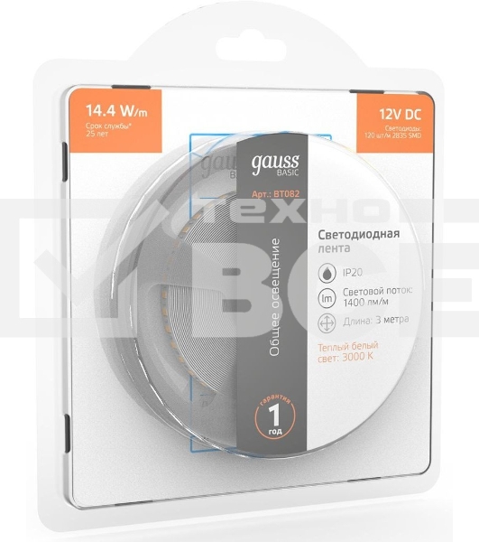 Лента Basic 12V 14,4W/m 1400lm/m 3000K IP20 LED 3m 1/100