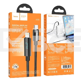 Кабель USB2.0 Hoco Type-C/Lightning, 2.4А, с дисплеем, U125, 1.2м, черный, коробка