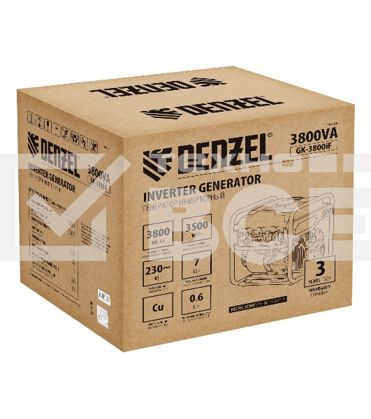 Генератор инверторный GK-3800iF, 3,8 кВт, 230 В, ручной старт DENZEL