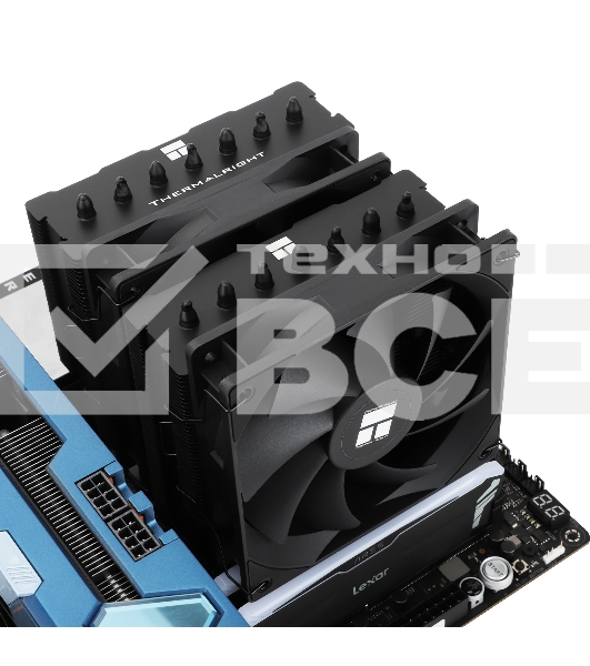 Кулер для процессора Thermalright Phantom Spirit 120 SE черный (4-pin PWM, 154mm, Ni/Cu, 7x6mm, 2x120mm, 66.17CFM, 25.6dBA, 1500RPM, S: 1200, 1700, 1851, 115X, AM4, AM5, silver, black)
