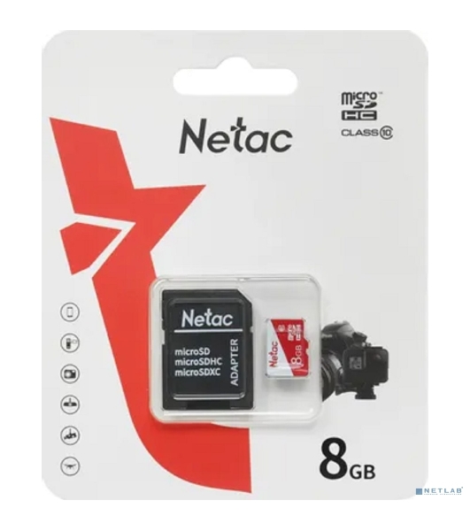 Флеш карта Netac P500 ECO MicroSDHC 8Gb C10 NT02P500ECO-008G-R,, адаптер в комплекте