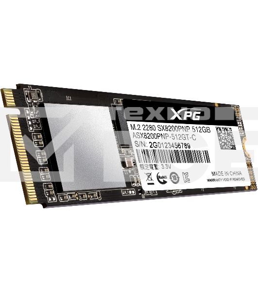 Накопитель SSD XPG SX8200 Pro, 512 Gb, PCIe 3.0 x4, M.2 2280, NVMe, R/W 3350/2350, с радиатором