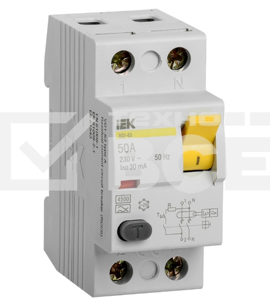 Выключатель дифференциальныйУЗО Iek MDV10-2-050-030 ВД1-63 2Р 50А 30мА ИЭК