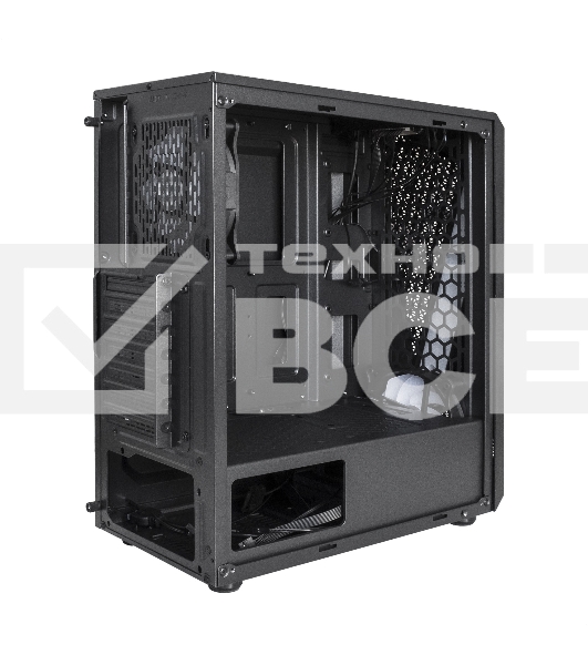 Компьютерный корпус Miditower ExeGate EVO-8225-NPX500 (ATX, БП 500NPX с вент. 12см, 2*USB+1*USB3.0, черный, 2 вент. с RGB подсветкой и полоса на передней панели, боковая панель - закаленное стекло)