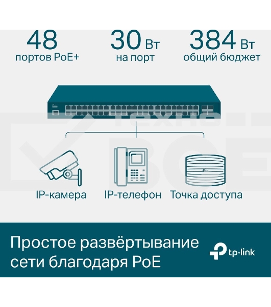 Коммутатор 48-port Gigabit PoE+ L2+ switch, 48 802.3af/at PoE+ ports, 4 Gb SFP slots, 1 RJ-45 + 1Micro-USB console ports, 348W PoE budget