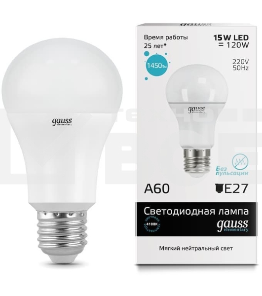 Светодиодная лампа Gauss LED Elementary 23225A60 15W E27 4100K 1/10/40 груша