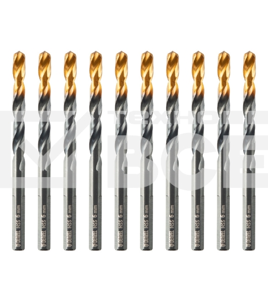 Сверло по металлу, 6 мм, HSS-Tin, Golden Tip, 10 шт. Denzel