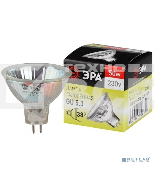 Лампа галогенная ЭРА GU5.3-JCDR (MR16) -50W-230V-Cl(10/200/6000)