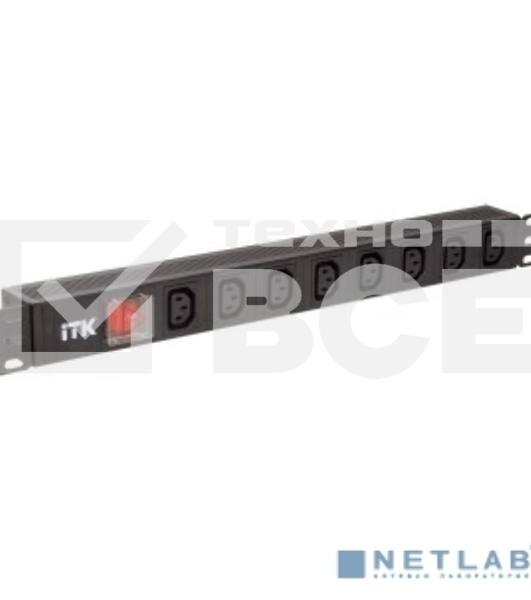 Блок розеток 8 мест PDU 19дюймов IEC320 C13 PH12-8C133 с LED выкл. алюм. профиль1U вход C14 без шнура ITK PH12-8C133