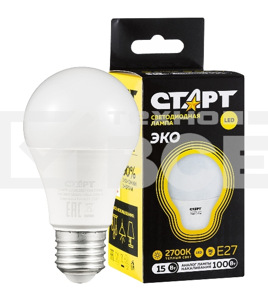 Лампа светодиодная СТАРТ LEDGLSE27 15W 30 WS, Е27, 15Вт, 1200Лм, 2700К