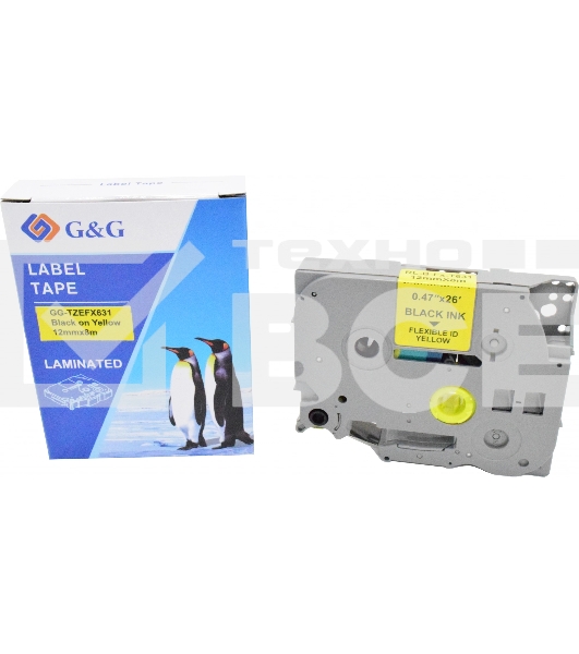Картридж ленточный G&G GG-TZEFX631 черный на желтом 12x8 для Brother 1010/1260VP/1830VP/9700PC
