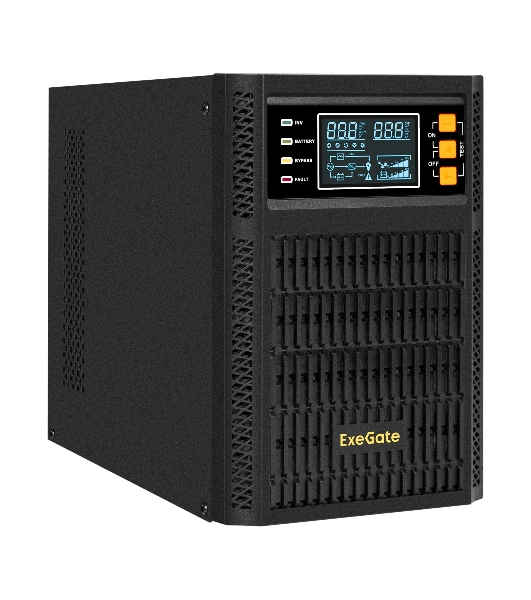 Источник бесперебойного питания On-line ExeGate PowerExpert TL-1000.LCD.AVR.2SH.USB.RS232.SNMP 1000VA/1000W, On-Line, PF=1, LCD, 2*Schuko, RS232, USB, SNMP-slot, встроенные батареи 12V 7.2Ah - 2шт, Tower, металлический корпус, черный