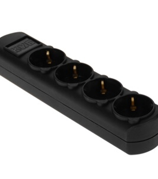 Удлинитель PC 1,5 м, 4 р, без выкл., 16А черный PC-2B-1,5M