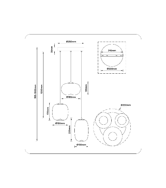 Подвесной светодиодный светильник Ambrella light LH11099/3 BK/SM черный/дымчатый 12W 3000K D350*1505